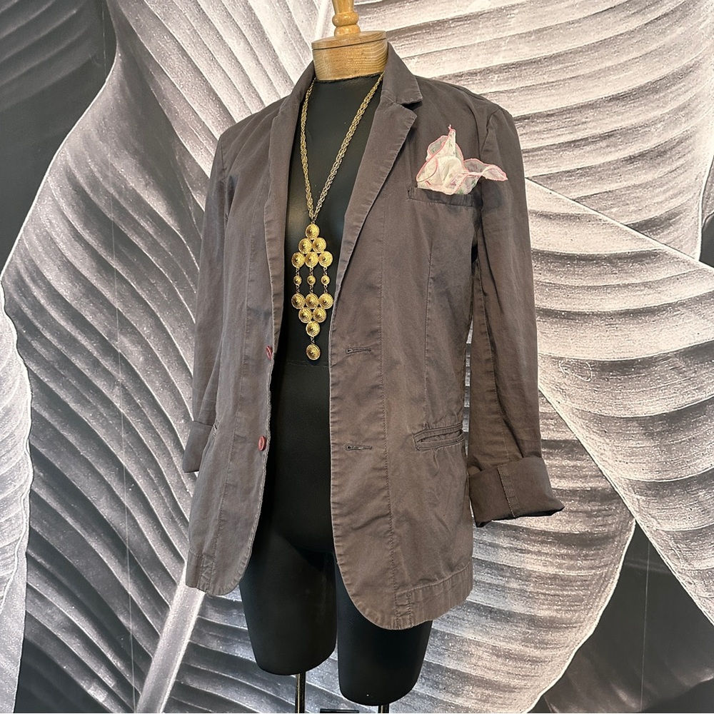 Urban Outfitters Blazer S Gray Casual Cotton Button Front